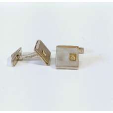 Μανικετόκουμπα Ασημένια Τετράγωνα Γυαλιστερά - Ματ Ανάγλυφα με χρυσό και ζιργκόν CUF19 